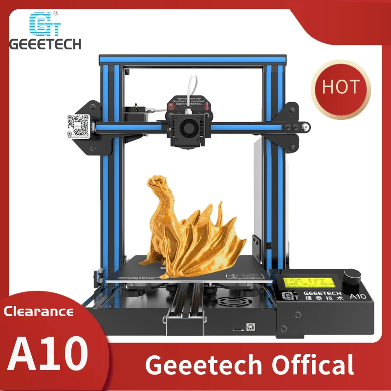 3D-принтер GEEETECH A10, быстро собранный, 220*220*260, суперпластина с открытым исходным кодом, датчик накаливания PLA LCD2004 с FDM CE