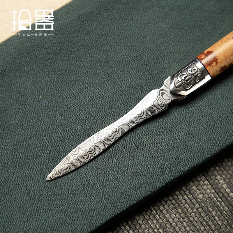 Фото Yunfei бамбуковый нож из дамасской стали ПУ-эр чай торт нож игла для чая чай конус посторонних чайного инструмента для чайной церемонии аксессуары чайный сервиз №3