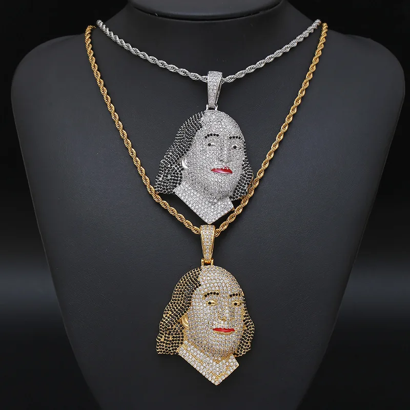 Фото Хип-хоп коготь оправа AAA + CZ камень Bling Iced Out Benjamin Franklin Аватар подвески ожерелья для мужчин рэпер ювелирные изделия №3
