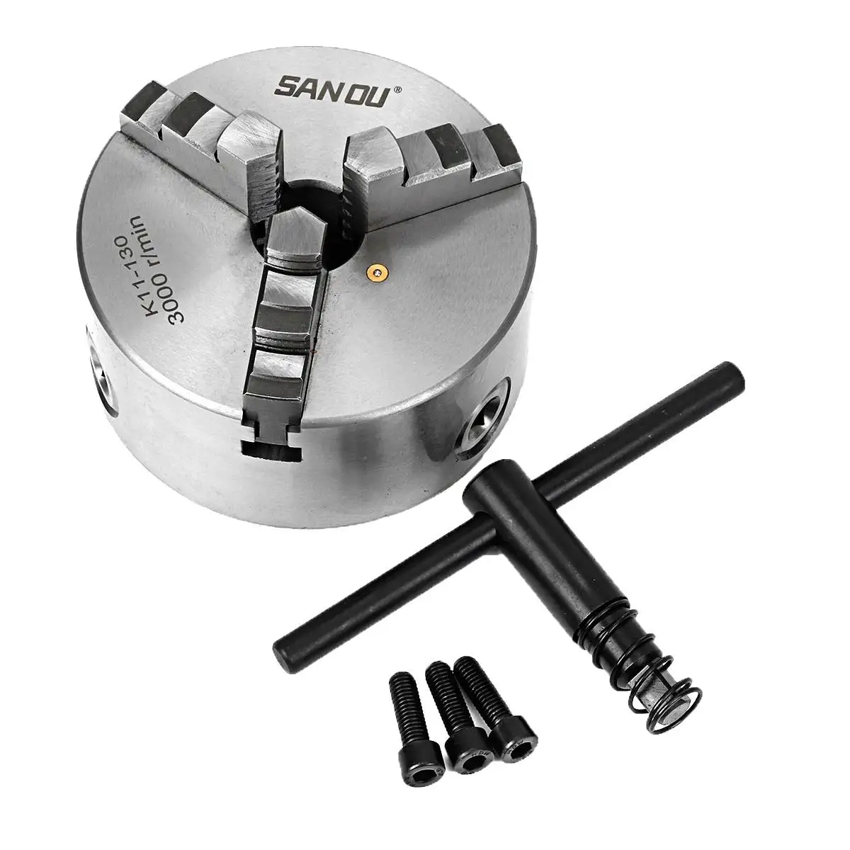 Токарный патрон SANOU K11-130, трехкулачковый самоцентрирующийся патрон, 130 мм, прокрутка, ручной патрон с закаленной сталью для мини-токарного станка