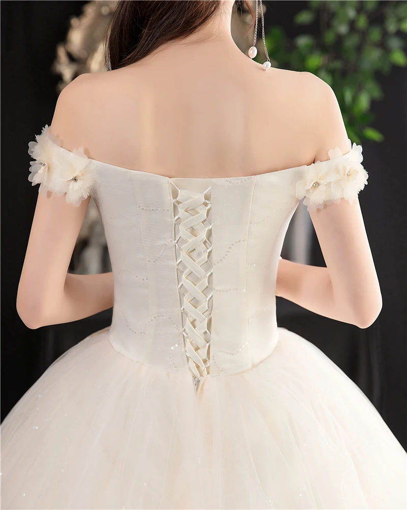Новое сексуальное свадебное платье Vestidos de Novia с открытыми плечами и рукавами, кружевное бальное платье с вышивкой и цветами, свадебное платье принцессы (art.: 3920cbe74eb6e) - 3920cbe74eb6e