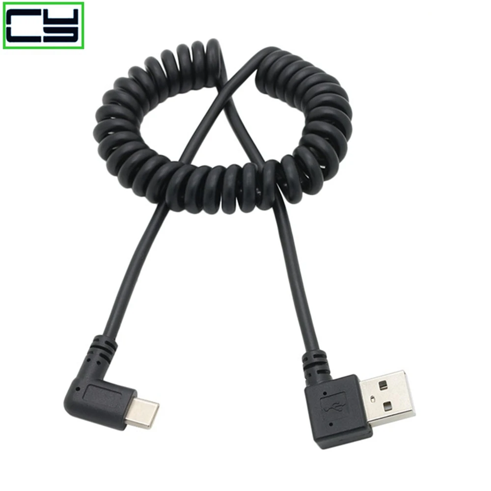 3 фута растягивающийся USB-C USB 3,1 type c type-C угловой штырь для правой стороны 90 градусов USB 2,0 A Мужской пружинный кабель для передачи данных