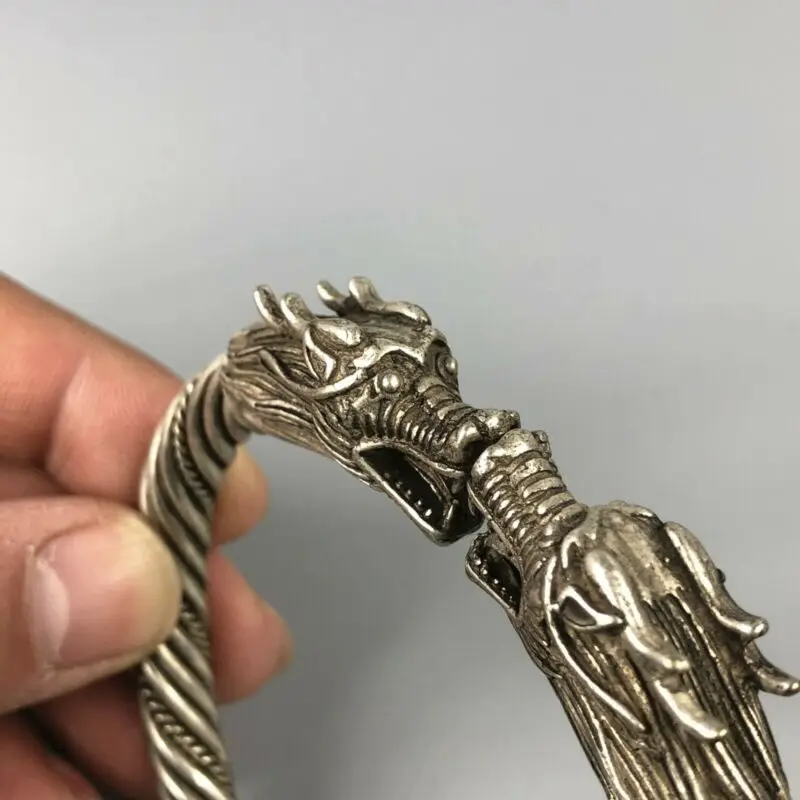 Фото Pra миллиард китайский редкий коллекционный тибетский Zilver Handwerk амулет-повязка с драконом №4
