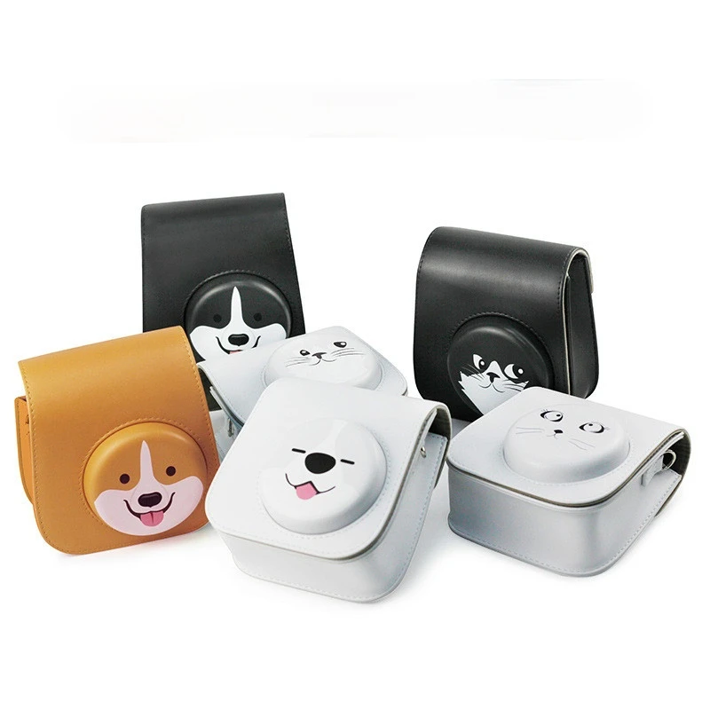 Сумка для камеры Fujifilm Instax Mini, 11, 9, 8, из искусственной кожи, мгновенная застежка на плечо, милый, собака, кот