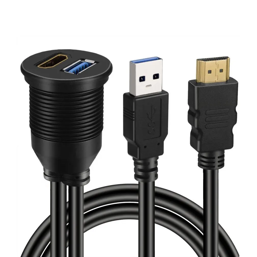 Удлинитель USB 3,0 и HDMI, совместимый с USB AUX, водонепроницаемый автомобильный кабель для монтажа автомобиля, лодки и мотоцикла