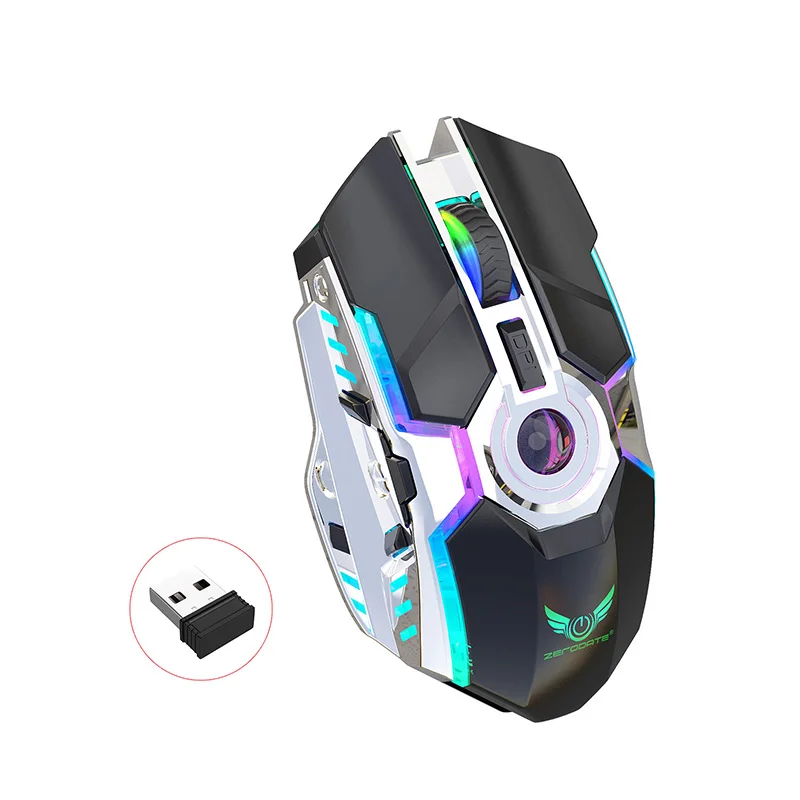 Беспроводная игровая мышь с USB-приемником 2,4G и цветной подсветкой RGB для ноутбуков, компьютеров и MacBook, перезаряжаемая