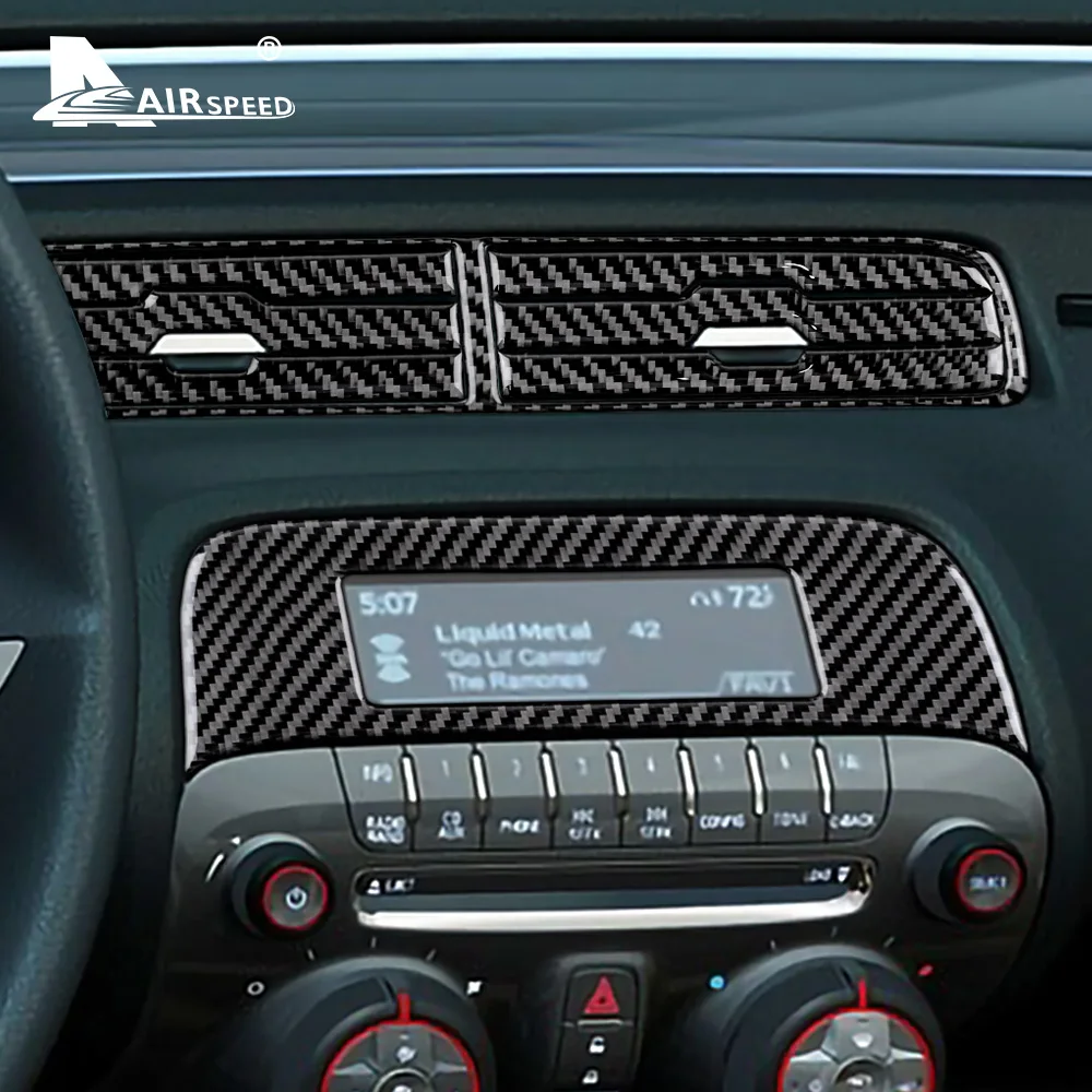 Фото Наклейка из настоящего углеродного волокна для Chevrolet Camaro 2010 2011, аксессуары, внутренняя отделка, панель переключателя кондиционера автомобиля, крышка №2