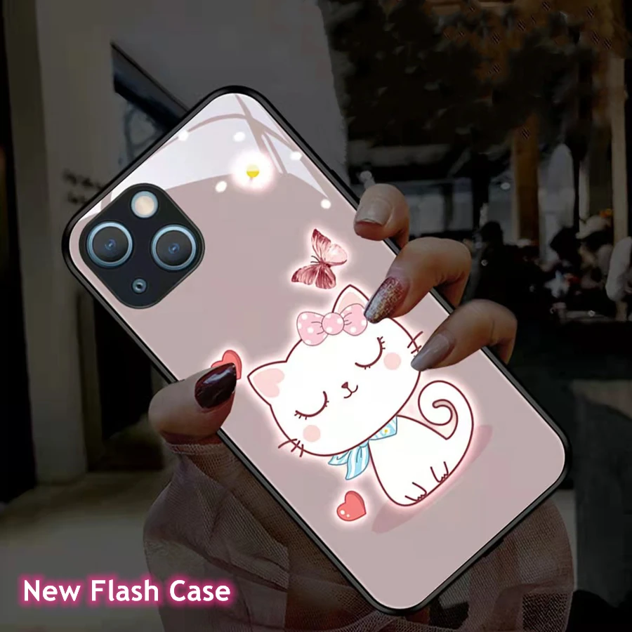 Противоударный стеклянный чехол для iPhone 7, 8 Plus, 1112 Pro, X, XS, XR, MAX, с изображением кошки, пчелы, бабочки