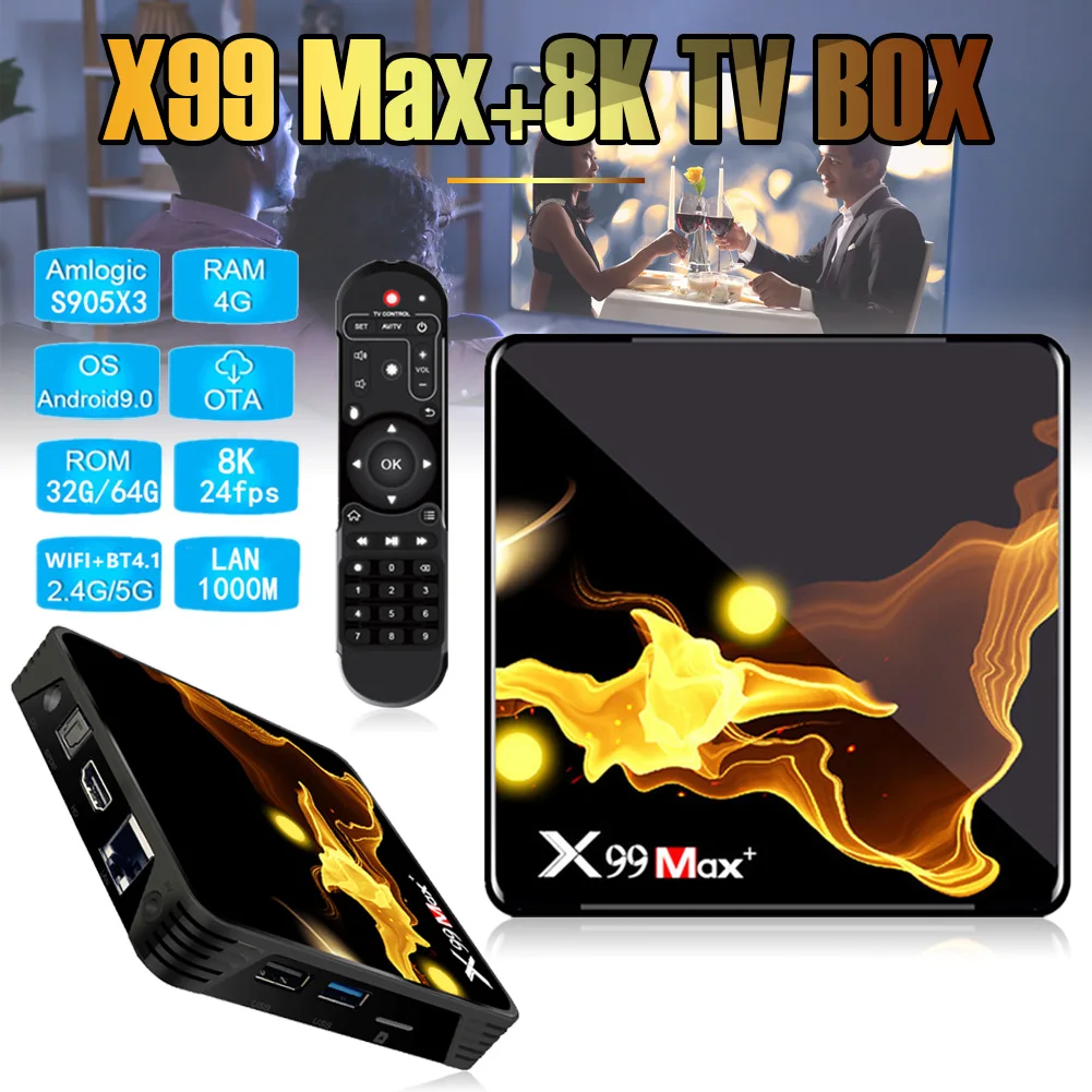 ТВ-приставка X99 MAX + 2,4G/5G, Android 9,0, 8K, 4 ядра, поддержка HDMI, Wi-Fi, Bluetooth, ИК-управление