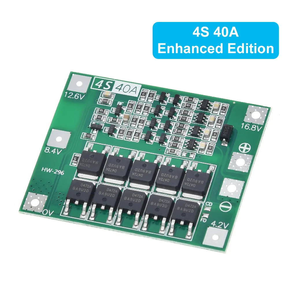 Фото Защитная плата 3S/4S 40A/60A 18650 BMS, для зарядки литий-ионных батарей, для двигателя перфоратора, 11,1 В/12,6 В/14,8 В/16,8 В с увеличителем/балансиром №2