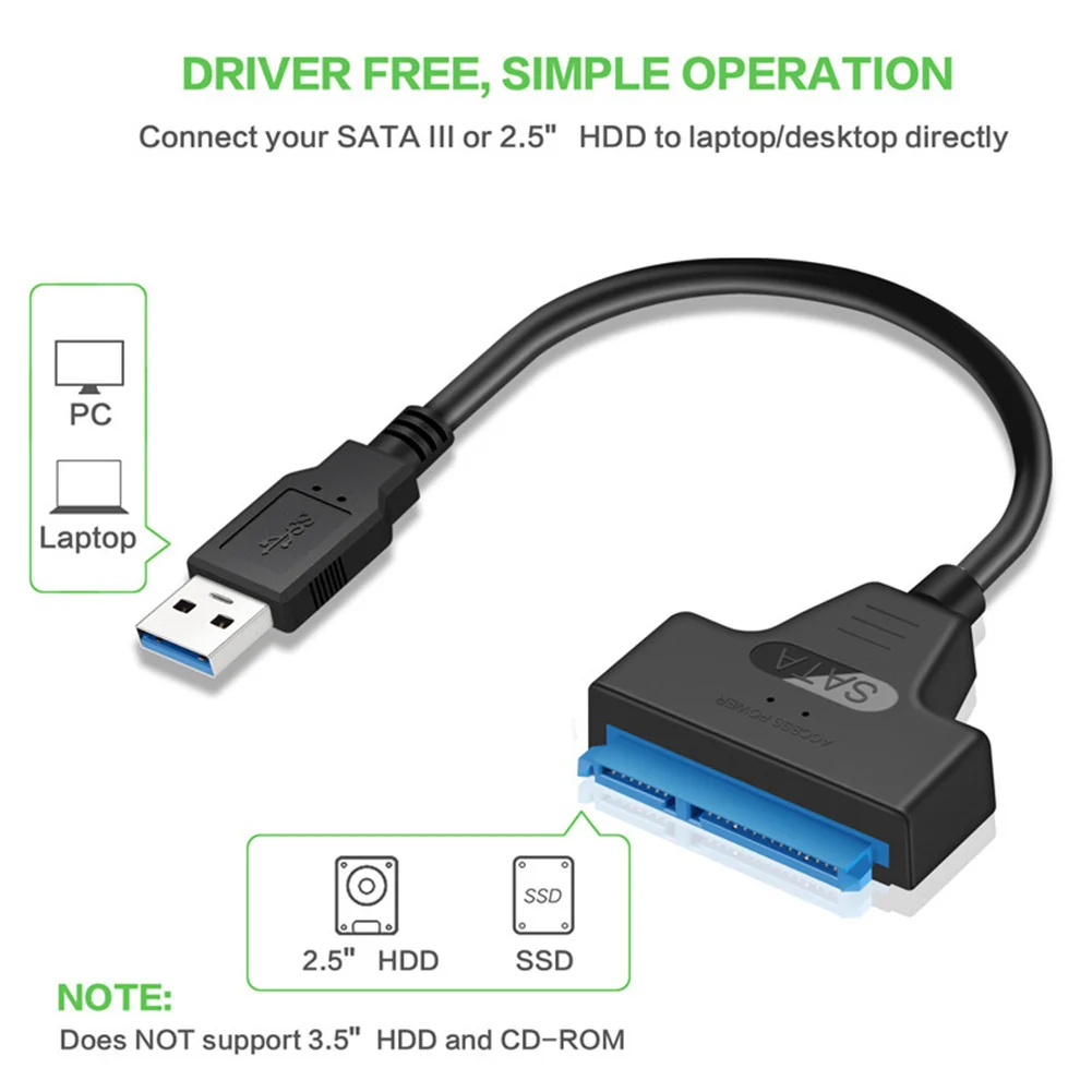 Кабель USB 3.0 SATA 3 Адаптер Sata-USB на 6 Гбит/с Поддержка 2,5-дюймового внешнего жесткого диска SSD HDD 22-контактный кабель Sata III