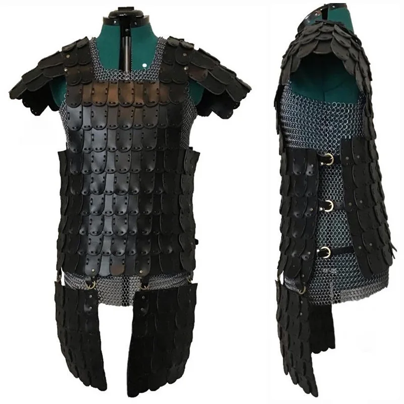 Бронежилет викингов, средневековая кожа, Cuirass, рыцарь, воин, Рейнджер, косплей, костюм черного цвета, пальто, жакет, наряд для взрослых