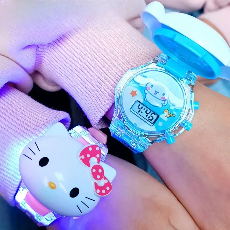 Милые часы Sanrio Kuromi, музыкальный силиконовый ремешок Hello Kitty, детские наручные часы My Melody, детские часы, подарки на день рождения