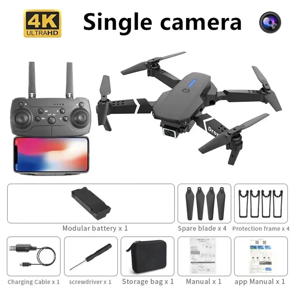 Фото Профессиональный Дрон E88 4k широкоугольная камера высокой четкости Wi-Fi Fpv поддерживающий высоту складной Радиоуправляемый квадрокоптер Вертолет игрушка №5