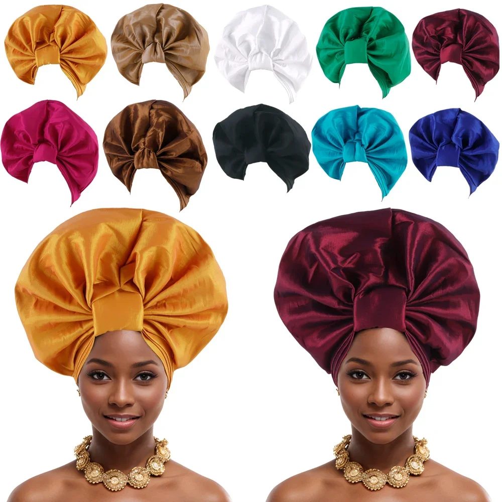 Африканский головной убор Auto Gele Aso Oke, нигерийская свадебная шляпа, мусульманский платок, повязка на голову, капот, хиджаб, тюрбан, готовый головной убор