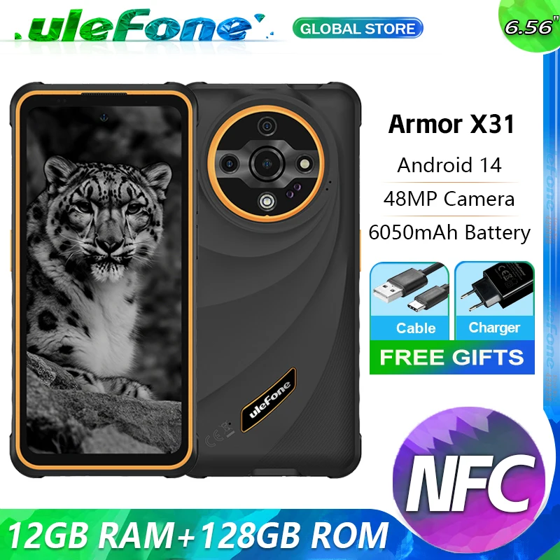 Ulefone Armor X31 4G прочный телефон Android 14 смартфон 6.56”12GB RAM 128GB ROM 48MP NFC Ночная камера ИК-бластер Глобальная версия