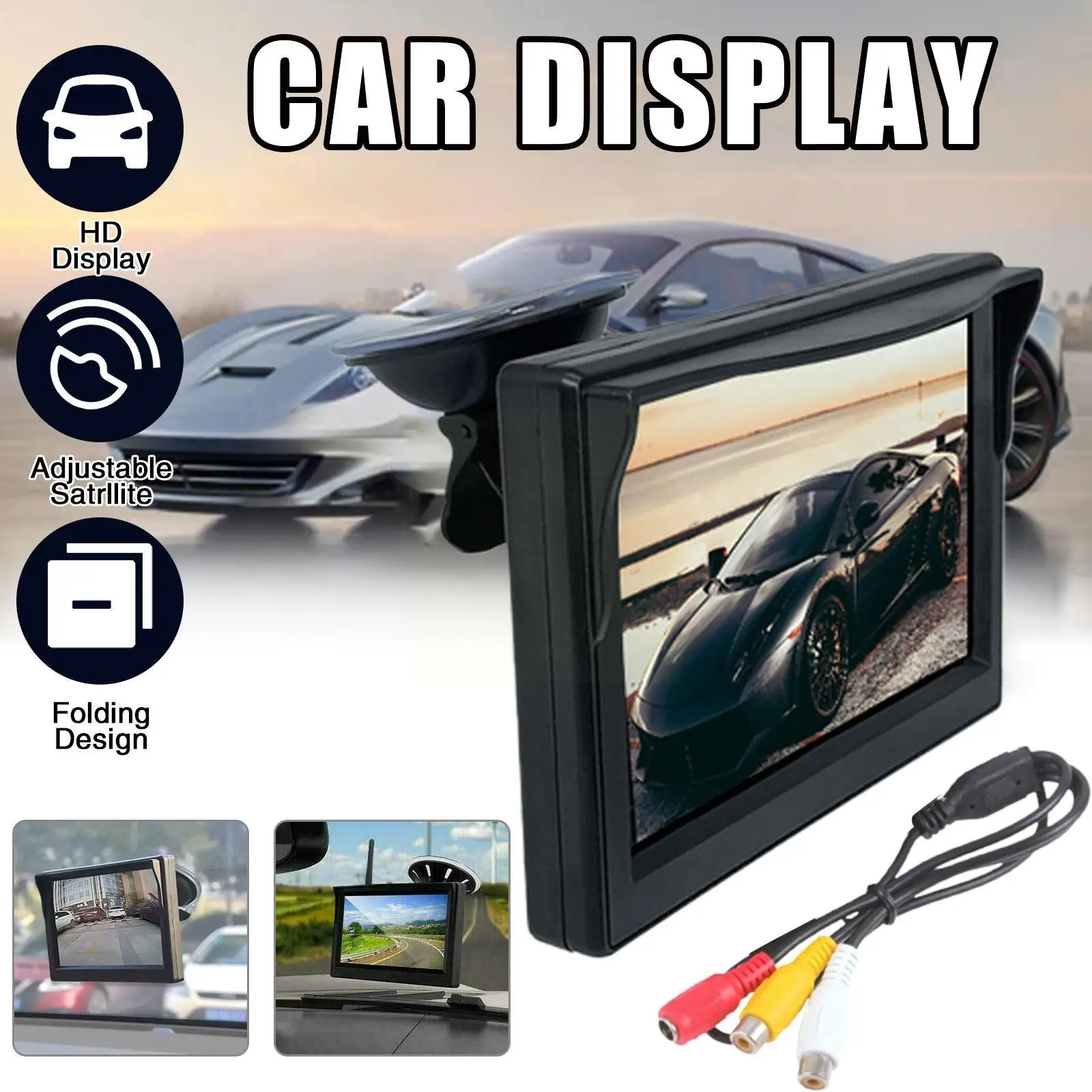 Фото Автомобильный монитор 4,3 дюйма TFT LCD HD цифровой дисплей монитор для заднего вида монитор для парковки заднего вида автомобильная светодиодная камера для парковки видео O7T8 №2