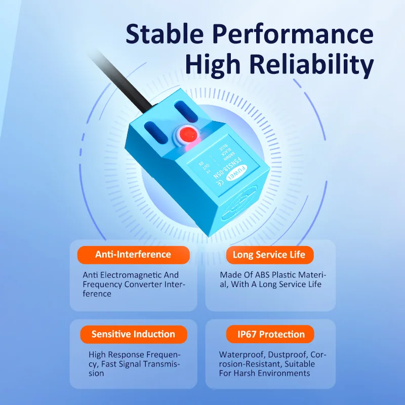 Фото ﻿ FUWEI Square Shape Proximity Switch Sensor Metal Sensing FSNS18 Front Detection Limit Sensing Waterproof Oil Proof LED Concave №3