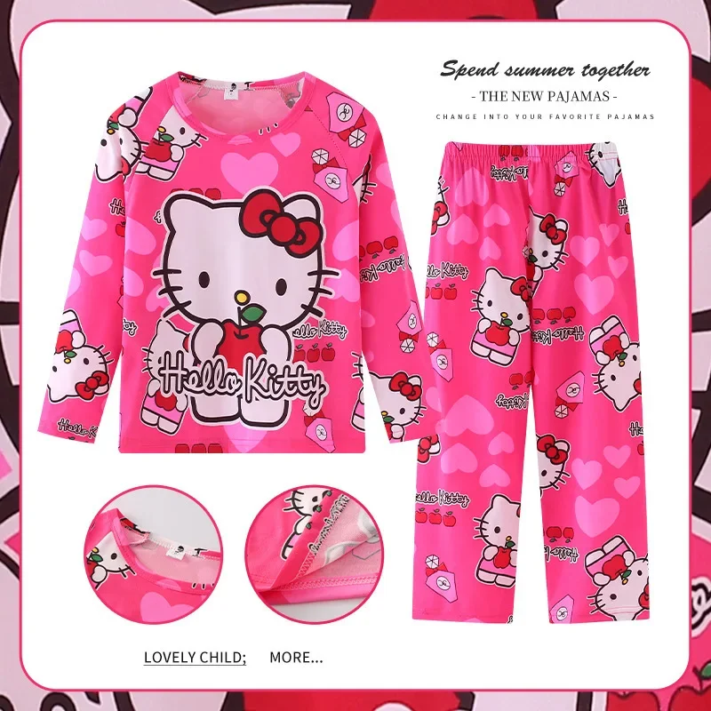 Фото Детские пижамные штаны Sanrio, комплект Hello Kitty Kuromi Cinnamoroll для девочек и мальчиков, Детская домашняя одежда с длинными рукавами №2