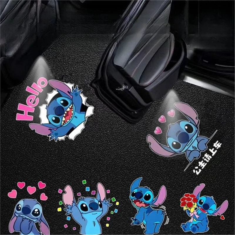 Disney Stitch дверь автомобиля лазерный проектор свет мультфильм милые девушки автомобиль приветственные огни беспроводной лазерный проектор автомобильные аксессуары