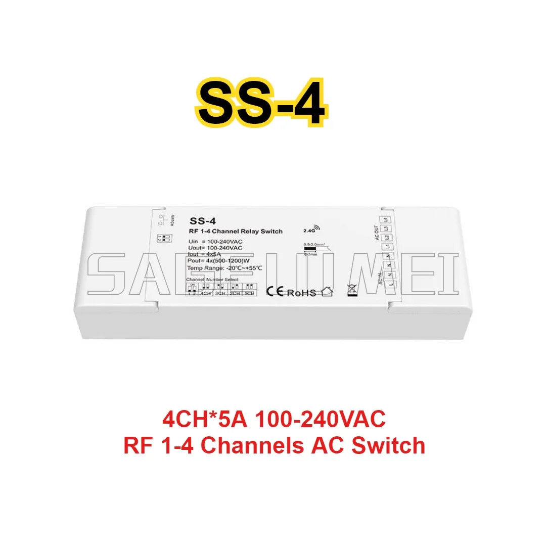 Фото Переключатель переменного тока SS-4/4(WT) WiFi&RF1-4CH Подходит для включения/выключения, одноцветные светодиодные фонари, традиционные лампы накаливания и галогенные лампы №2
