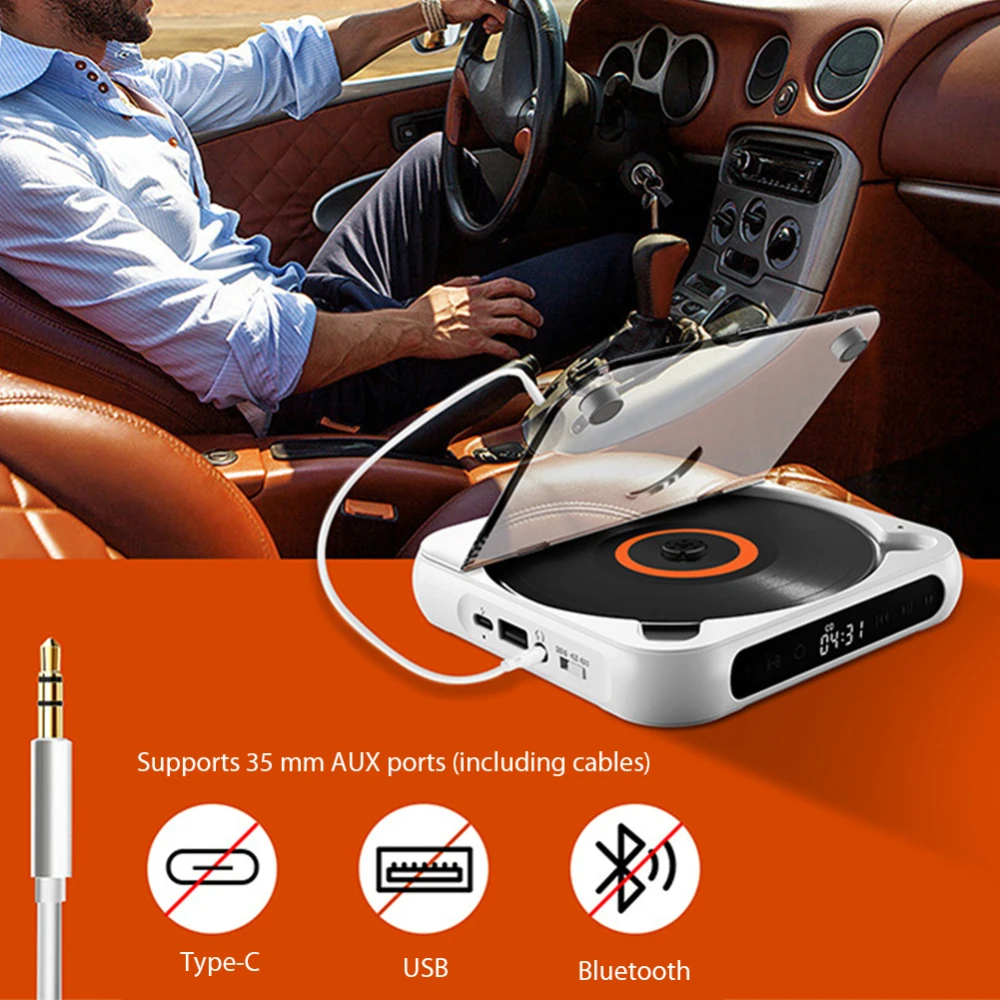 Фото Высококачественный Bluetooth-совместимый CD-плеер с ЖК-экраном, автомобильный CD-плеер A-B, повторение, аккумулятор 1200 мАч, подарок для друга, семьи, студента №2
