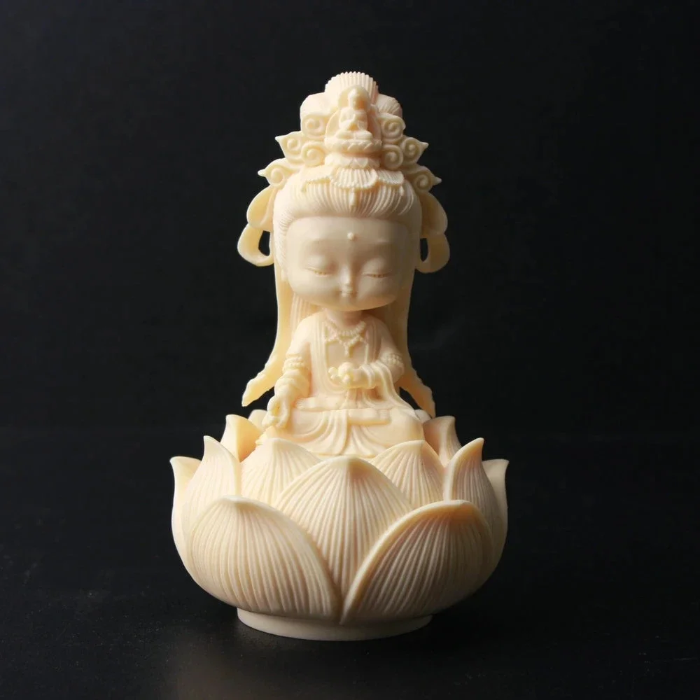 1 комплект Patung Guanyin Lotus Kartun, Patung Seni Modern, Ukiran Butik Kelas Atas, Karya Seni 02, Tidur Rumah Lucu