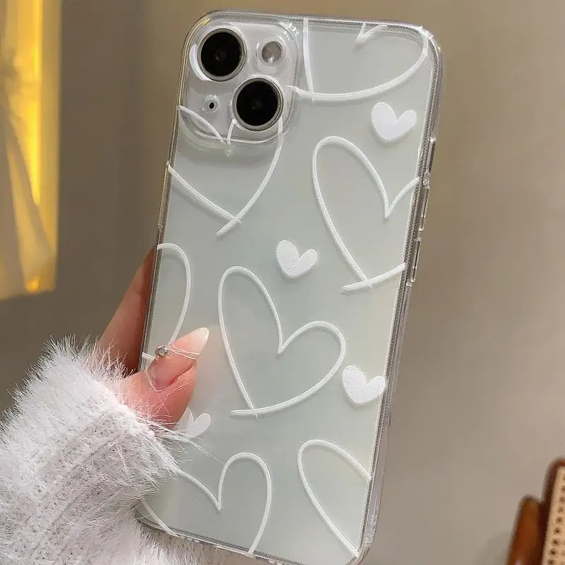 Фото Прозрачный белый чехол для телефона с рисунком сердечек для Galaxy A55 5G Samsung S24 Ultra Plus A54 A14 A35, мягкий силиконовый чехол, новый дизайн №2