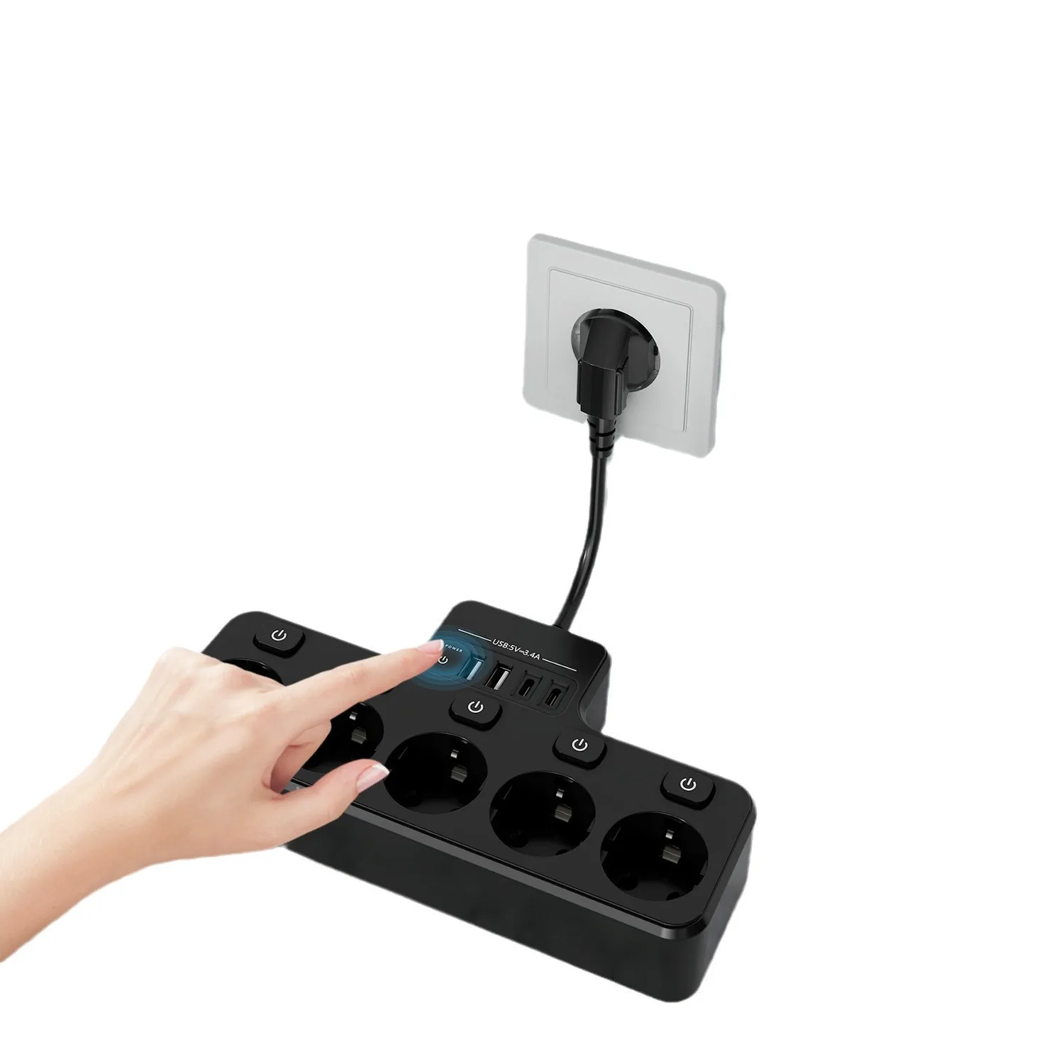 Фото Европейский подключаемый короткий кабель, многопозиционная плата USB TYPE-C с 5 отверстиями, многофункциональная розетка немецкого и французского стандарта №2