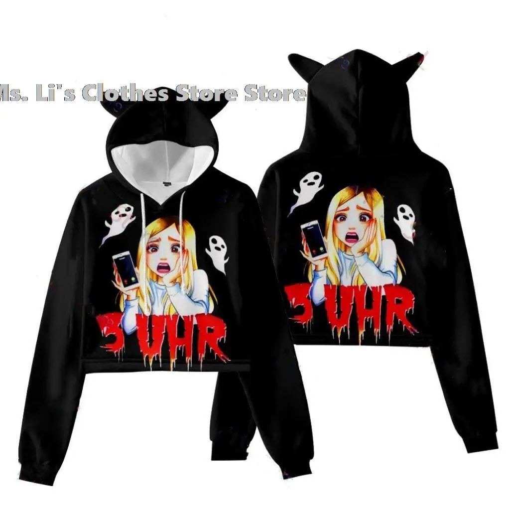 Фото Горячая распродажа! Rebeka Wing Merch Beki Пушистый 3D модный топ с кошачьими ушками Женская утечка пупка толстовка сексуальная девушка Y2K Толстовка кавайные Топы №2