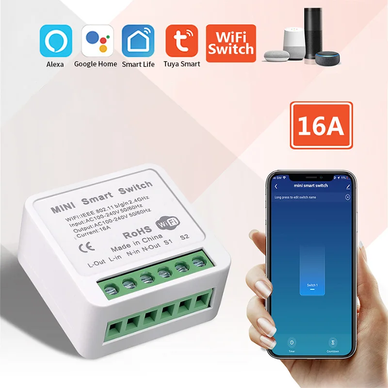 Умный переключатель Tuya, 16 А, Wi-Fi, 220 В