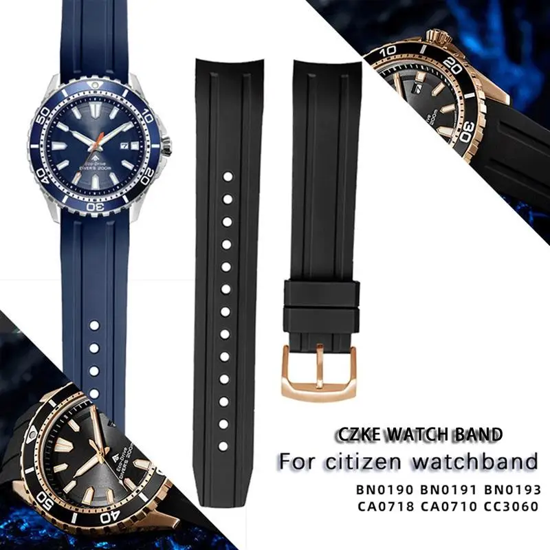 Фото Ремешок PCAVO с изогнутыми интерфейсами для часов Citizen BN0190-15E/0191/0193 CA0718-13E CA4386/4385, мужской резиновый ремешок для часов, браслет №3