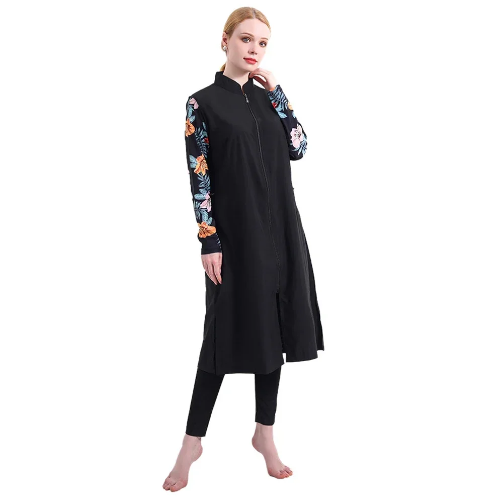 Фото 3 шт. Burkini Femme Musulmane Maillot De Bain мусульманские женские купальники с принтом брюки хиджаб купальник скромный ислам купальный костюм пляжная одежда №5