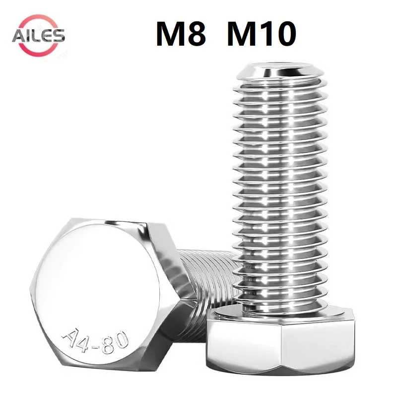 M8 M10 Нержавеющая сталь 316L A4-70 Внешние шестигранные болты 35 40 50 60 70 80 90 100 150 мм Длинные шестигранные болты с полной резьбой