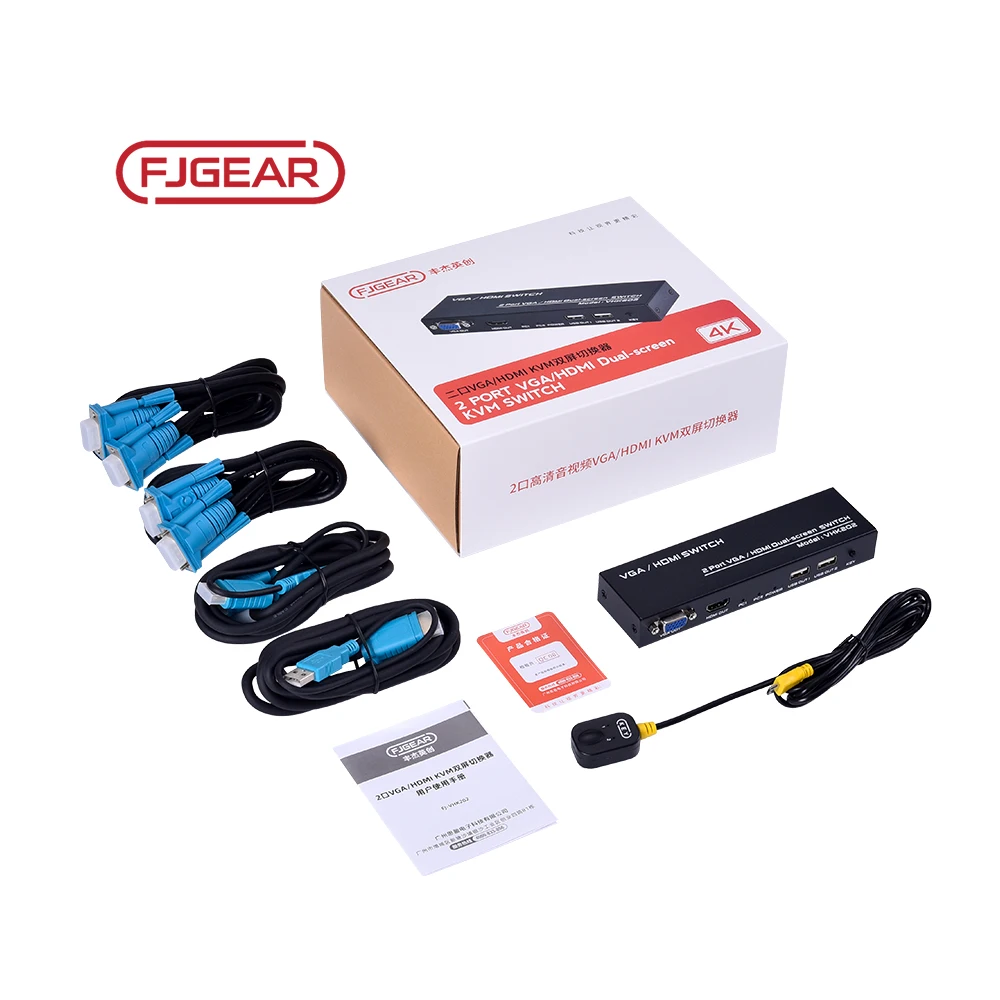 Фото FJ-VHK202 Fjgear Plug-And-Play 3840*2160/30 Гц 2-портовый Vga/Hdmi Kvm двухэкранный коммутатор Vga/Hdmi с KVM-переключателем №4