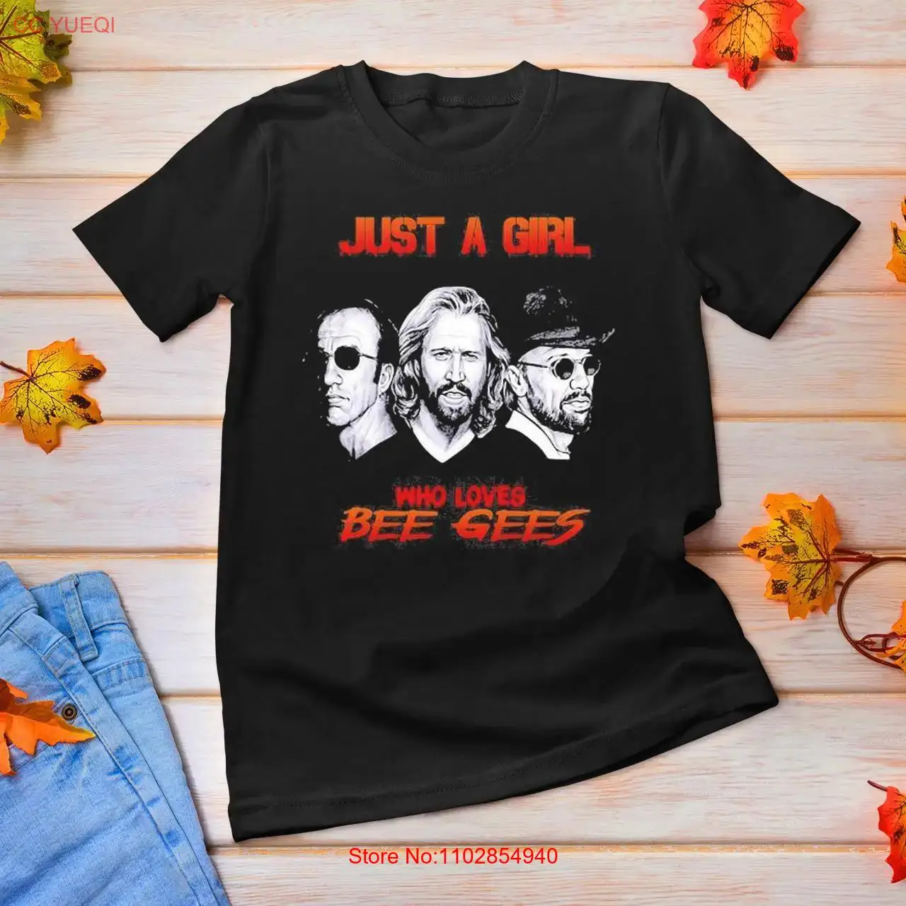 Хлопковая черная футболка всех размеров Just A Girl Who Loves Bee Gees Band AA1366 с длинными или короткими рукавами
