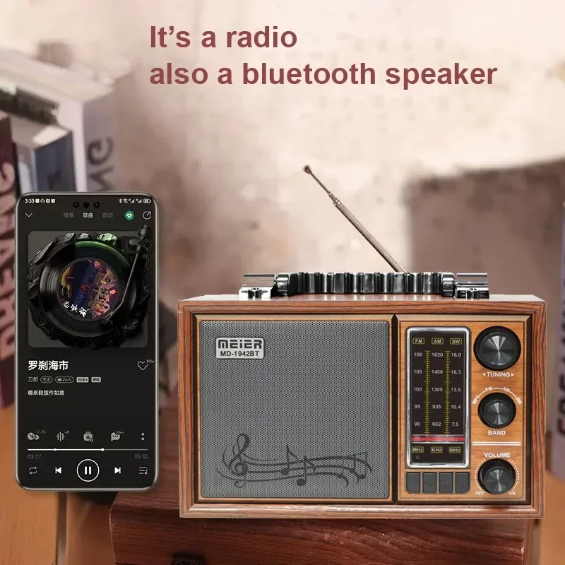MD-1942BT Винтажный радиодинамик с поддержкой Bluetooth FM AM SW 3-диапазонный HIFI стерео настольный звуковой ящик TF-карта USB AUX Многофункциональный Портативное аудио и видео