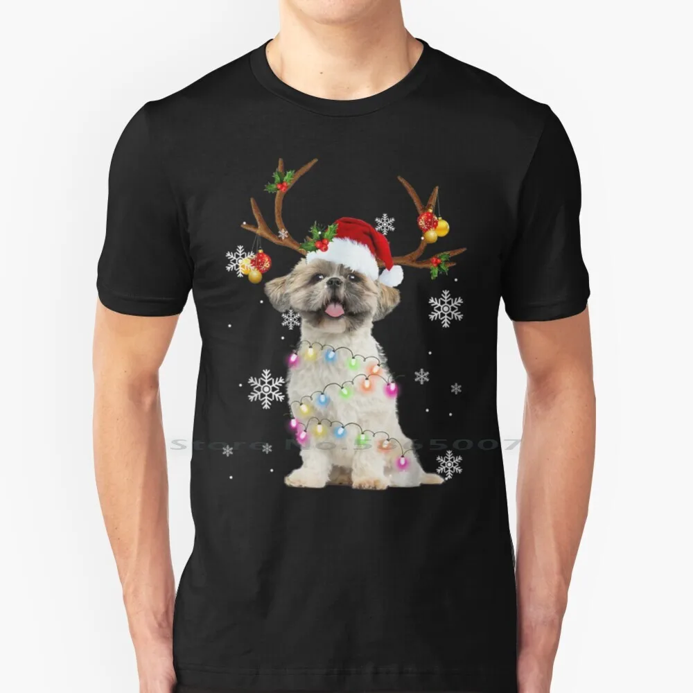 Забавная Рождественская Пижама Shih Tzu с рождественскими оленями, 100% хлопок, футболка, Забавный Рождественский олень Shih Tzu