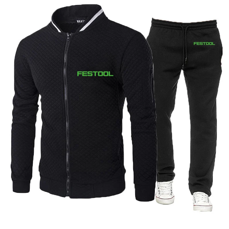 Мужской спортивный костюм Festool, толстовка с капюшоном на молнии с диагональным принтом и брюки, спортивный костюм, новинка весны и осени 2024