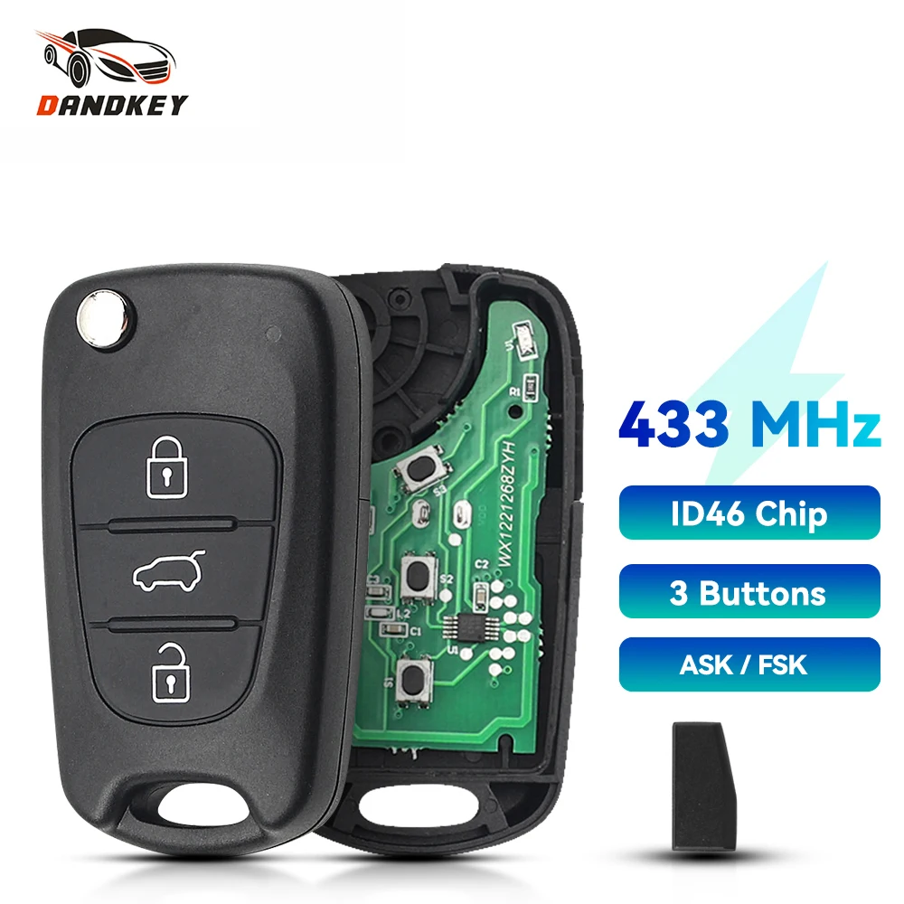 Dandkey 3 кнопки 433 МГц ASK/FSK для Hyundai IX35 I30 ELANTRA Tucson SONATA NF откидной складной автомобильный дистанционный ключ ID46 чип-брелок