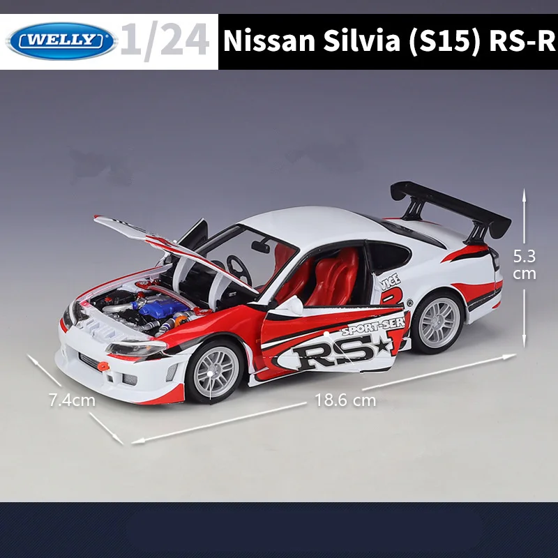 Фото Welly 1:24 Nissan Silvia S15 RSR, модель спортивного автомобиля из сплава, литье под давлением, металлический трек, гоночный автомобиль, модель автомобиля, имитация детских игрушек, подарок №4