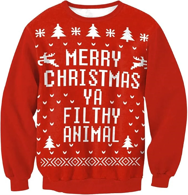 Фото Christmas Theme Men's Sweatshirt 3D Printed Funny Graphic Crewneck Hooded Pullover Autumn Xmas Gifts Kids Tops Men's Clothing №4