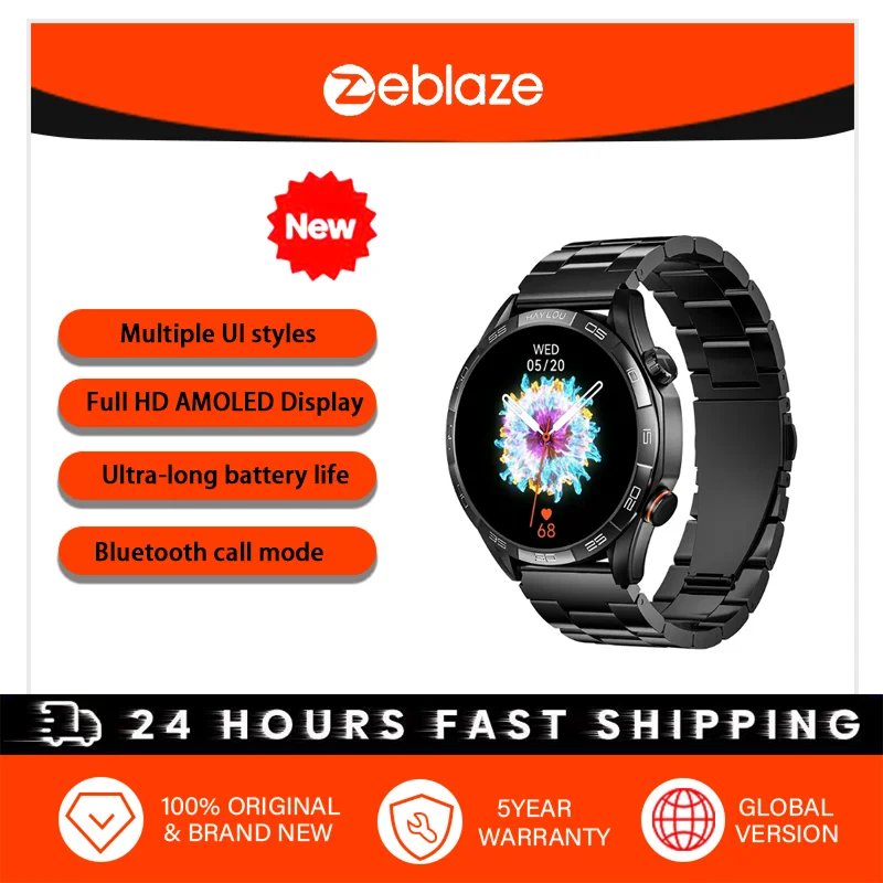 【5-летняя гарантия】Умные часы Zeblaze 1,58-дюймовый AMOLED-дисплей, 60 Гц, умные часы, 24 часа, мониторинг здоровья, спортивные умные часы для мужчин