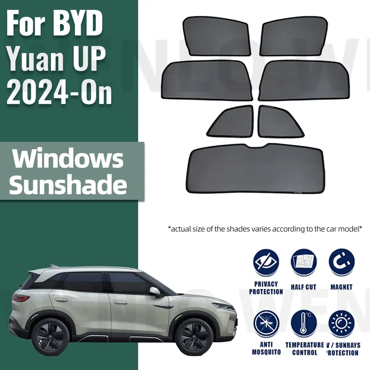 Для BYD Yuan Pro UP 2024 2025 Магнитный автомобильный солнцезащитный козырек, передняя лобовое стекло, рамка, занавеска на заднее детское боковое окно, солнцезащитный козырек