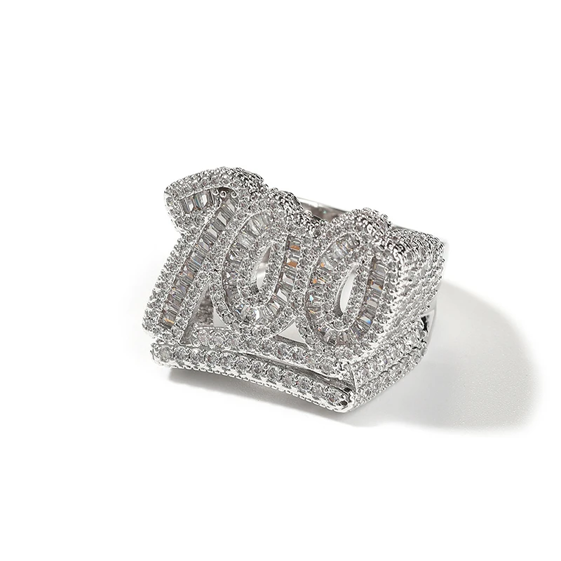 Хип-хоп 5A + кубический цирконий Bling Iced Out 100-точечные кольца на палец для мужчин рэперские украшения цвета: золото, серебро