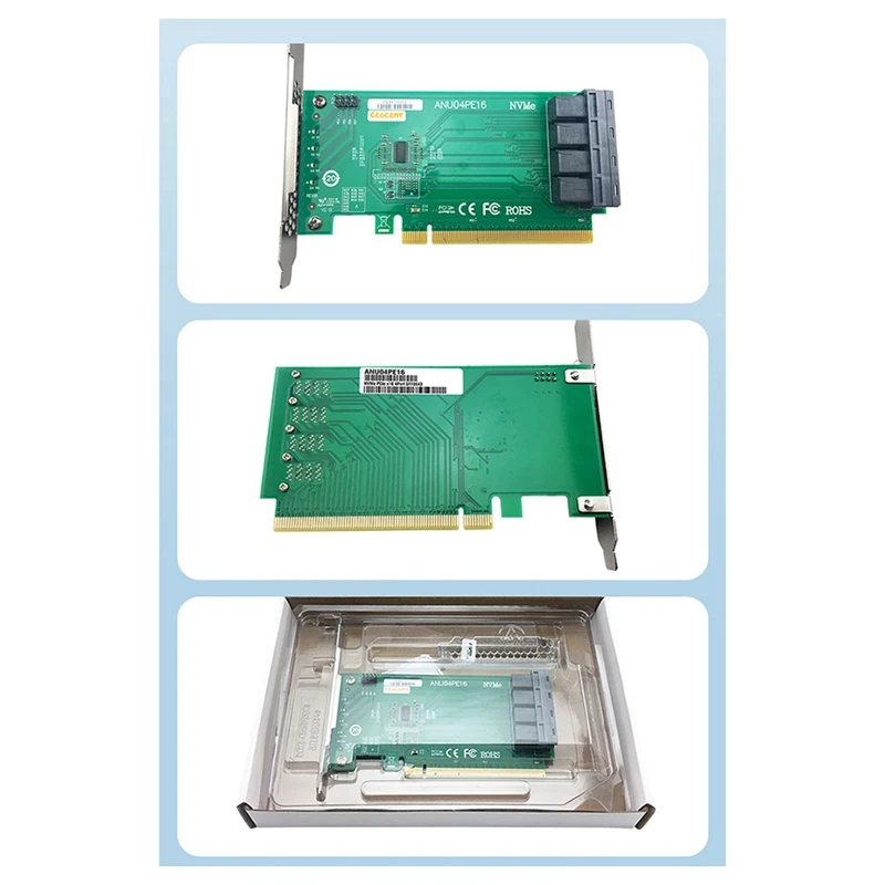 Фото Контроллер ANU04PE16 Nvme SFF8643, 4-портовый Райзер Pcie3.0 X16 SSD Exp (не с кабелями, не поддерживает LSI 8643X2 до 8639X2) №4