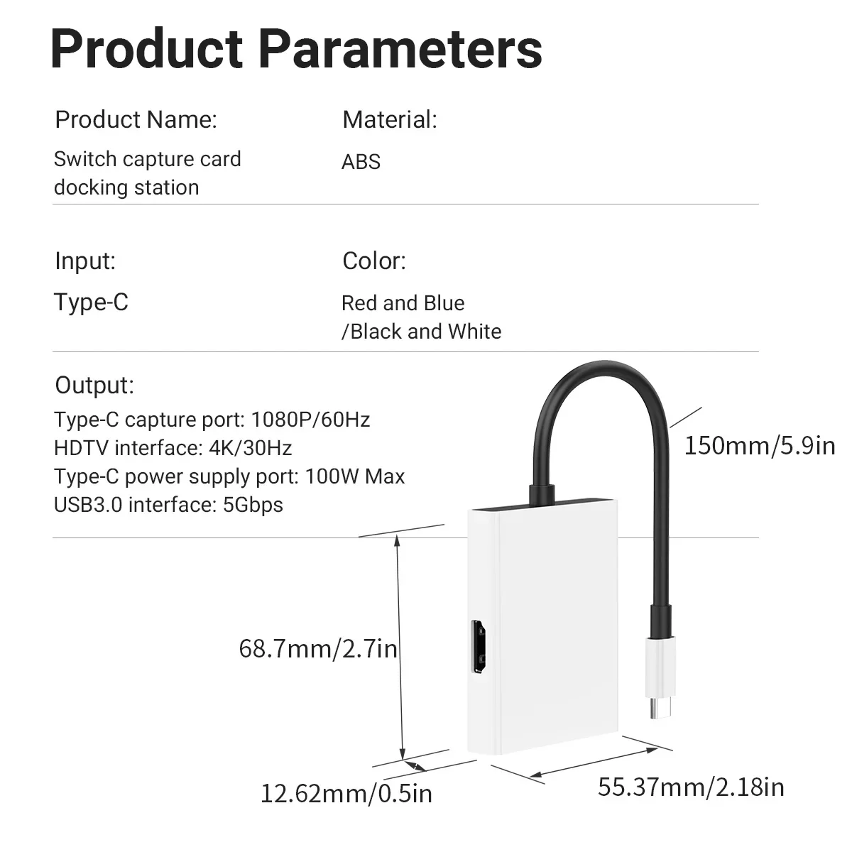 Фото Портативная док-станция для телевизора и видеозахвата со встроенными USB + портами PD + TYPE-C для Nintendo Switch/OLED Live Streami №2