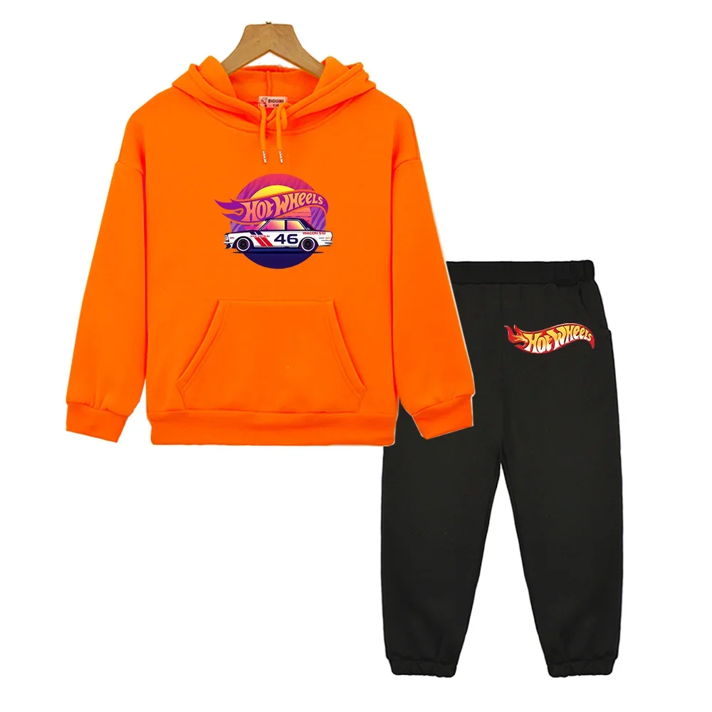 Модные толстовки с капюшоном и штаны Hot Wheels в стиле аниме спортивные толстовки с машинками кавайная мультяшная Одежда для мальчиков/девочек пуловер в стиле High Street