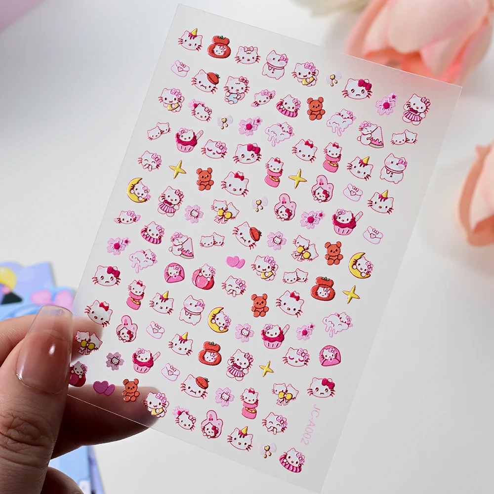 Фото 1 шт., наклейки для ногтей с рисунком Куроми «Hello Kitty», 5D Kawaii Melody Cinnamoroll, клейкие наклейки, сделай сам, бант, сердце, звезда, маникюрные слайдеры №5