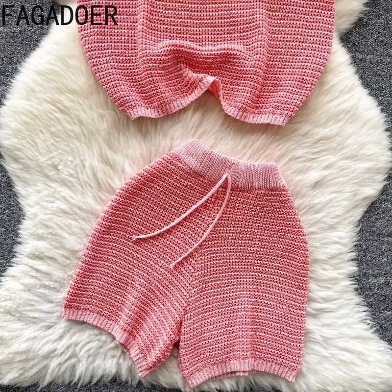 FAGADOER Y2k Sweet Fashion Knit Комплекты из 2 предметов Женский наряд Укороченный топ с короткими рукавами и шорты Женская уличная одежда (art.: 3920ceab92230) - 3920ceab92230